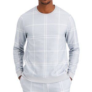 Aflani Gray White Mens Windowpane Fleece Pajama Sweatshirt, size M